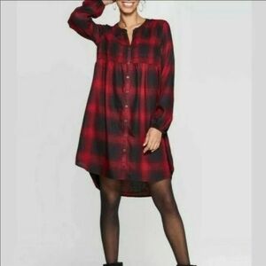 Knox Rose Red Plaid Smocked Dress Size XS